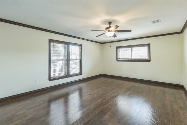 24578 Derry St, Hempstead, TX 77445 - empty room featuring crown molding, plenty of natural light, a ceiling fan, baseboards, and hardwood / wood-style flooring