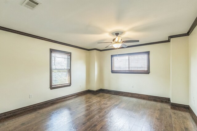 24578 Derry St, Hempstead, TX 77445 - spare room featuring plenty of natural light, ceiling fan, hardwood / wood-style flooring, ornamental molding, and baseboards