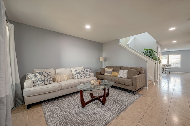 view of tiled living room