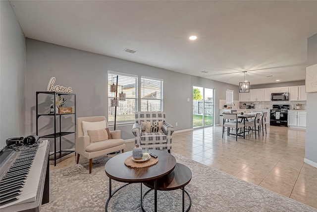 view of tiled living room