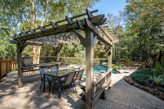 view of patio / terrace featuring a pergola and a fenced in pool