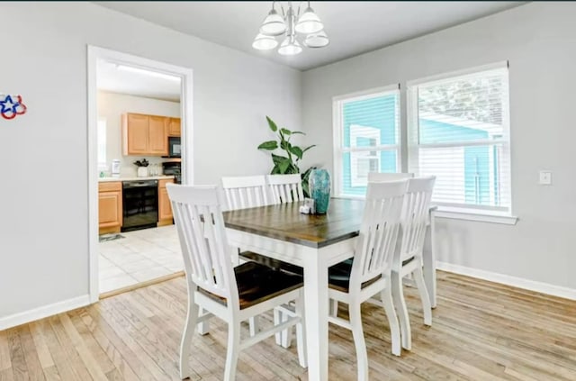 dining room featuring an inviting chandelier, light hardwood / wood-style floors, and a wealth of natural light