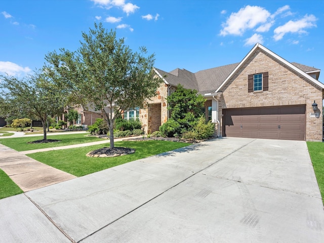 view of front of home featuring a front yard and a garage