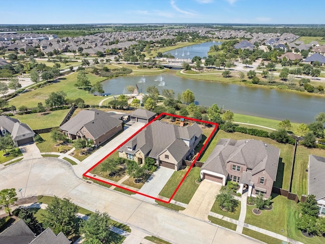 aerial view with a water view