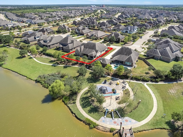 aerial view featuring a water view