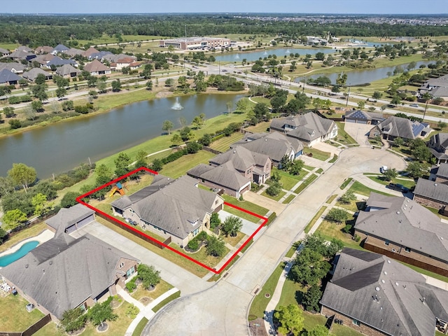 aerial view with a water view