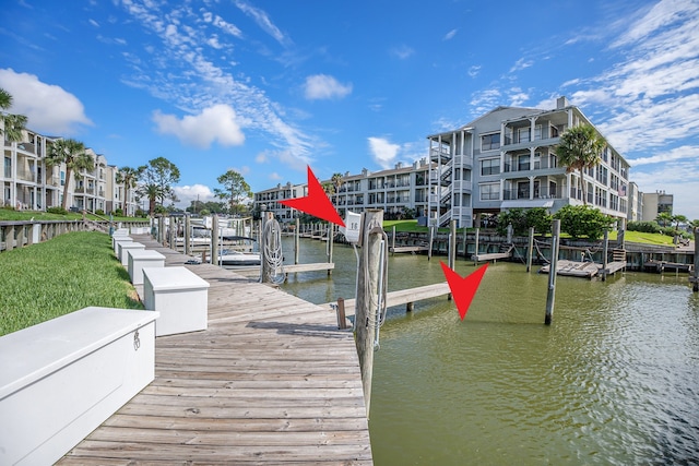 view of dock with a water view