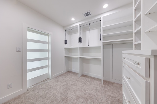 spacious closet with light colored carpet