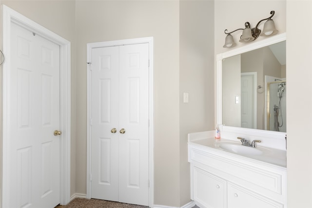 bathroom featuring vanity and walk in shower