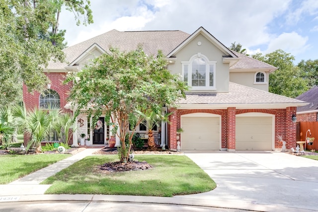 view of front facade featuring a garage and a front lawn