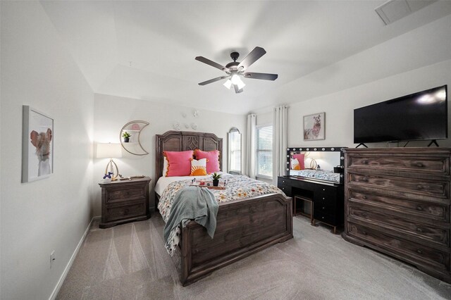 226 Hampton Glen Rd, Montgomery, TX 77356 - bedroom with ceiling fan, light carpet, visible vents, and baseboards
