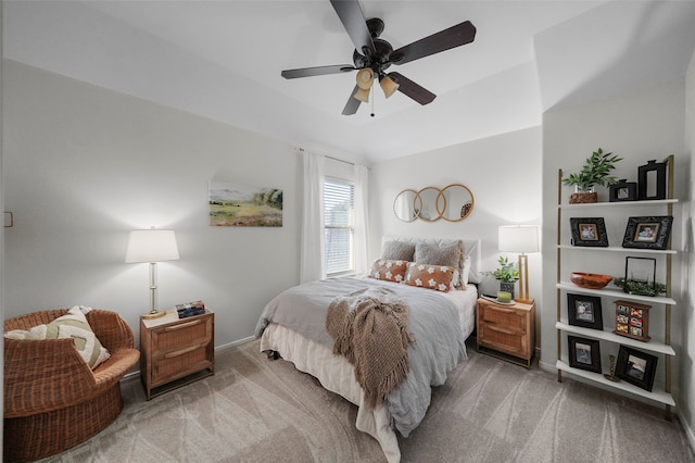 bedroom featuring carpet flooring and ceiling fan