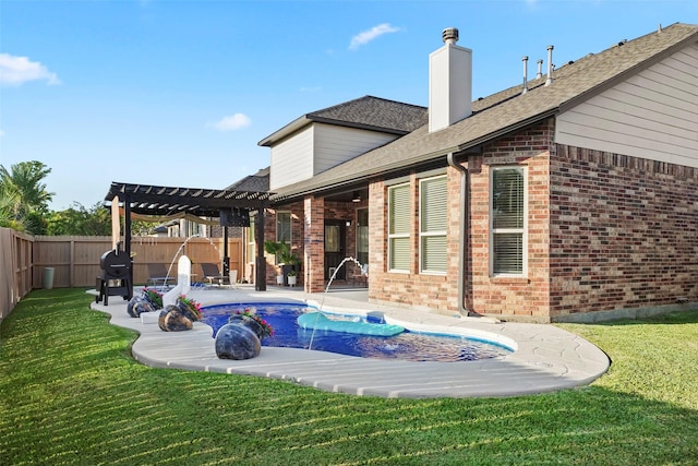 226 Hampton Glen Rd, Montgomery, TX 77356 - back of house with a fenced backyard, a pergola, a lawn, and a patio area