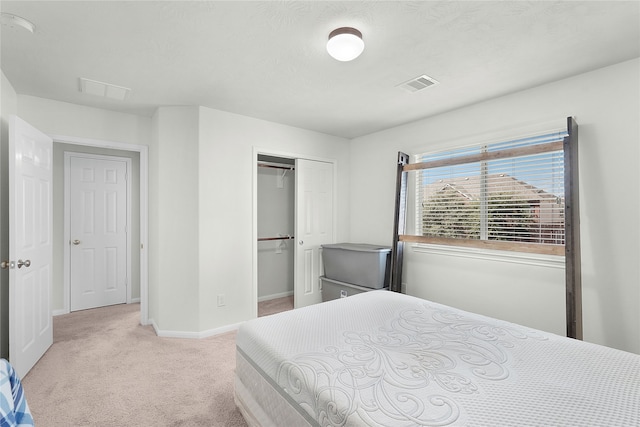 carpeted bedroom with a closet