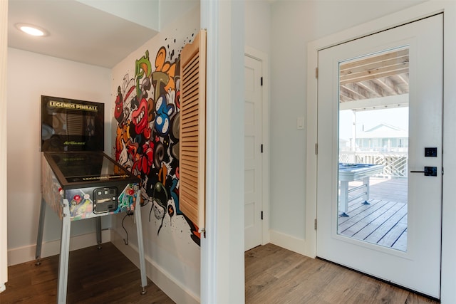 doorway to outside featuring wood-type flooring