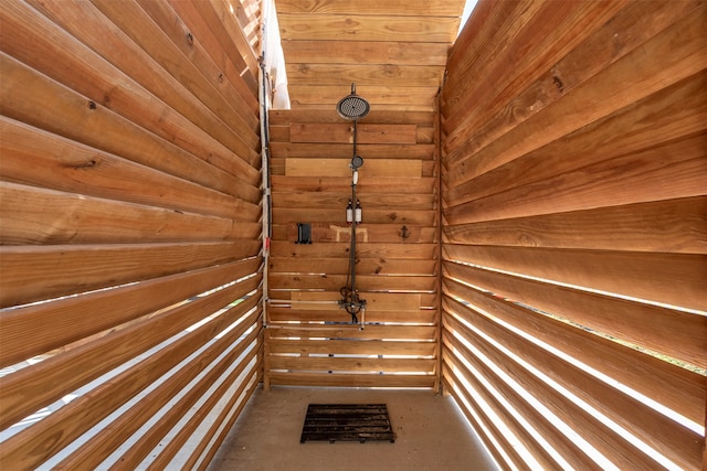 room details featuring wooden walls