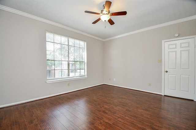 spare room with dark hardwood / wood-style floors, a healthy amount of sunlight, and ceiling fan