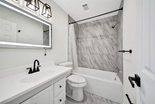 full bathroom featuring vanity, toilet, and shower / bath combo with shower curtain