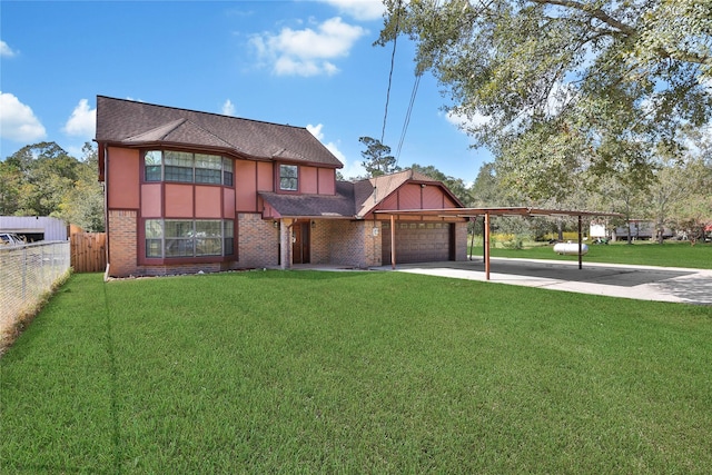 view of front facade featuring a front yard and a carport