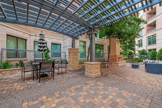 view of patio / terrace featuring a pergola