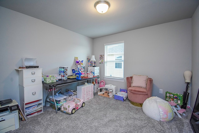 recreation room with carpet