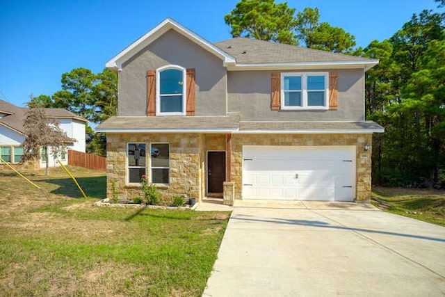 view of front of house with a garage and a front yard