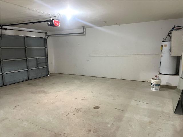 garage with a garage door opener and gas water heater