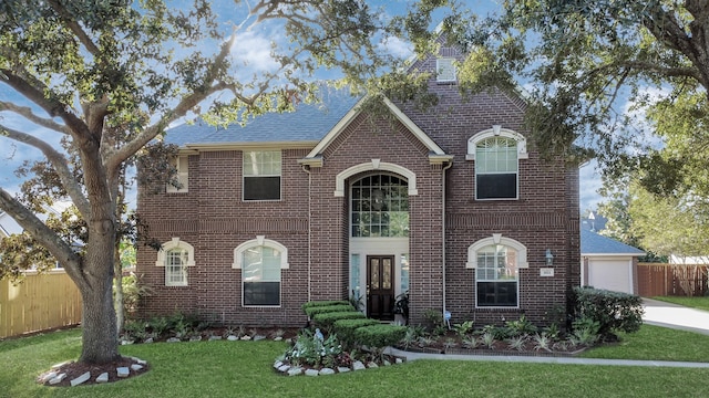 view of property featuring a front lawn