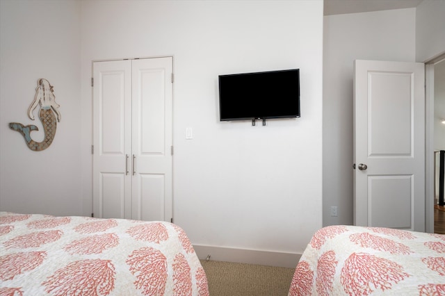 bedroom featuring a closet and carpet flooring