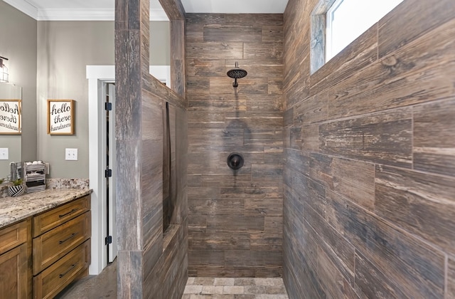 bathroom with vanity and walk in shower