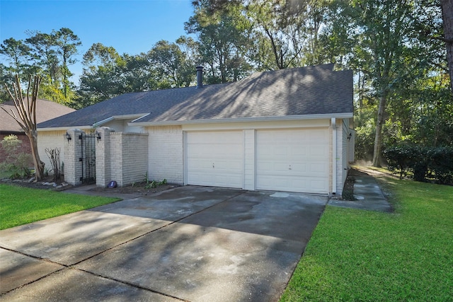 ranch-style house featuring a garage and a front yard