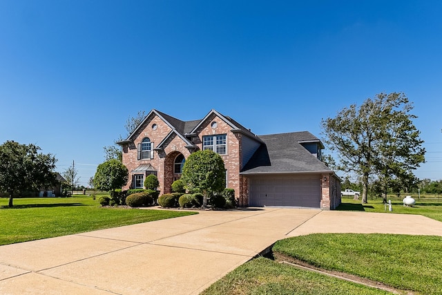 front facade featuring a front lawn and a garage