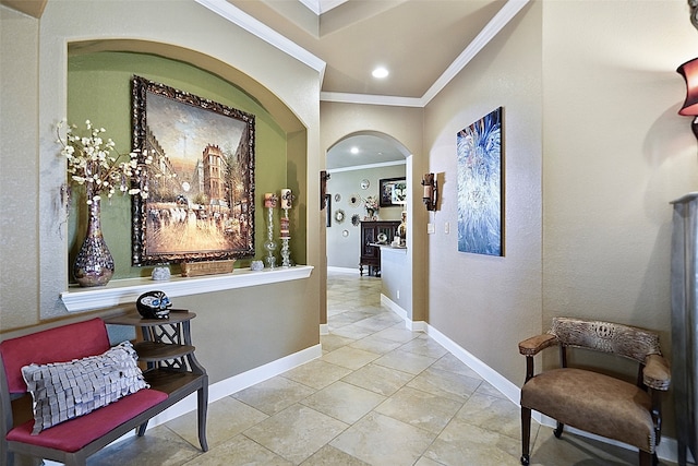 corridor with crown molding