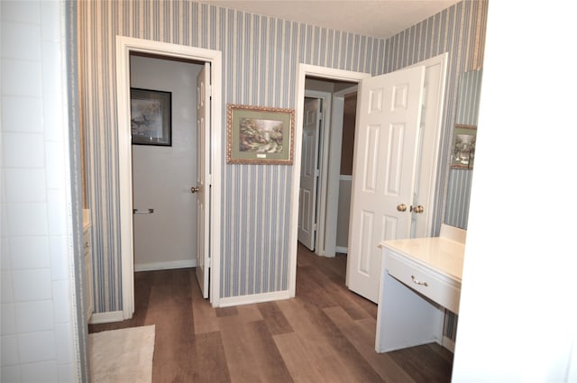 bathroom featuring wood-type flooring and vanity