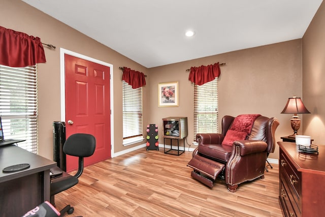 office space with light hardwood / wood-style floors and plenty of natural light