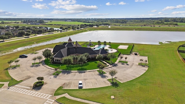 aerial view with a water view