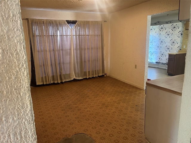 unfurnished room featuring light carpet and a textured ceiling