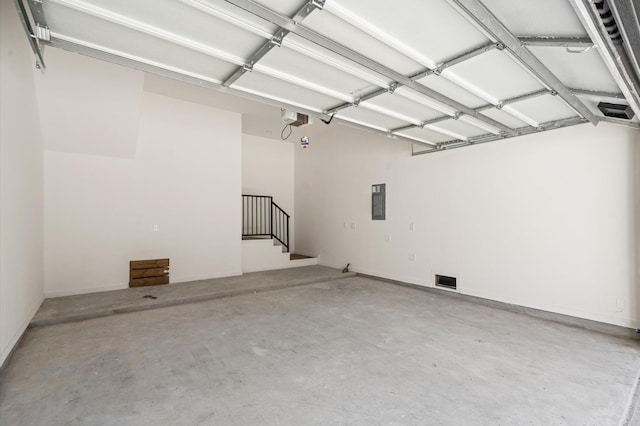 garage featuring a garage door opener and electric panel