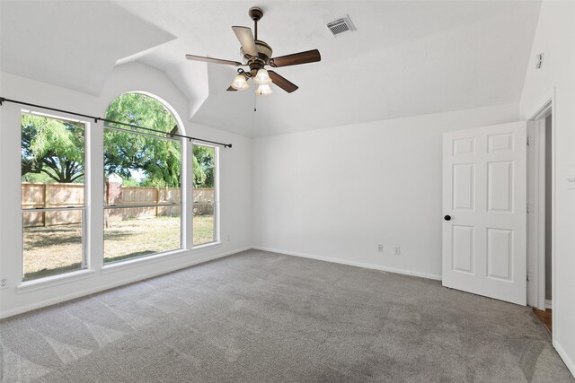 12546 Castlestone Dr, Houston, TX 77065 - carpeted spare room with a ceiling fan, visible vents, plenty of natural light, and vaulted ceiling