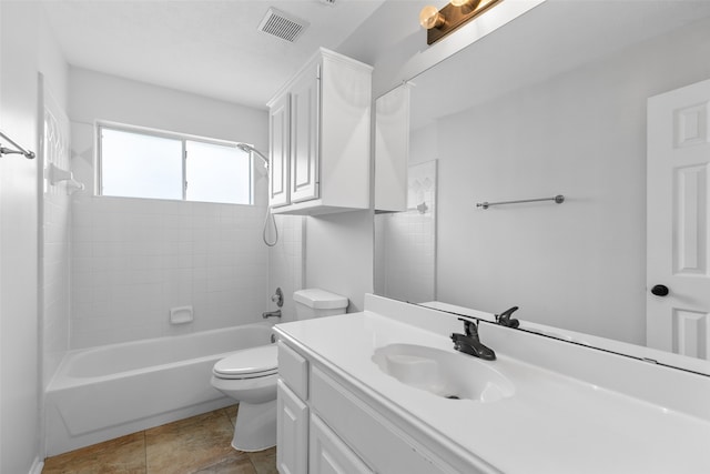 full bathroom with shower / washtub combination, vanity, and toilet