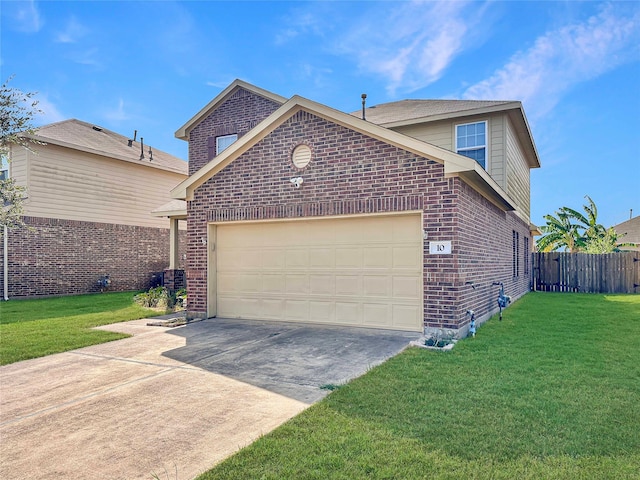 view of front of property with a front yard and a garage