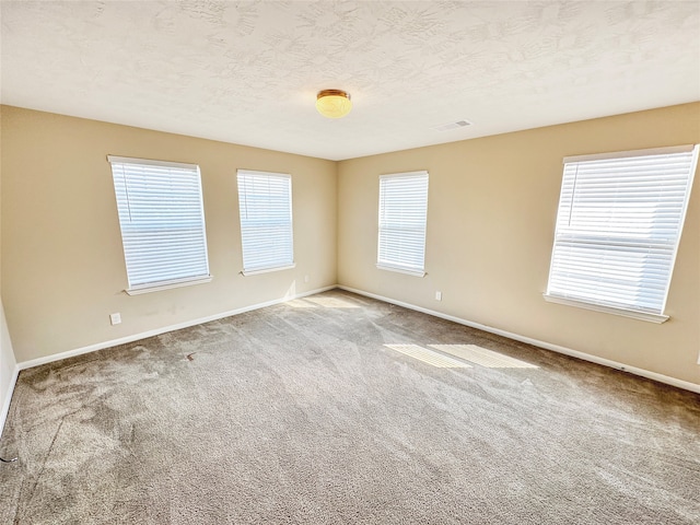 unfurnished room with carpet floors and a textured ceiling