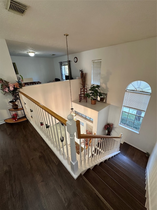 staircase featuring hardwood / wood-style flooring and plenty of natural light