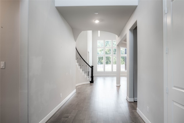 hallway with dark hardwood / wood-style floors