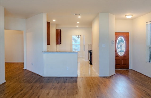 foyer with light hardwood / wood-style floors and a healthy amount of sunlight