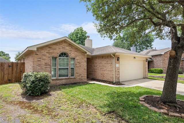 ranch-style house with a front lawn and a garage