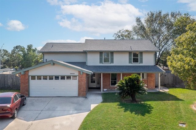 front facade with a porch and a front lawn