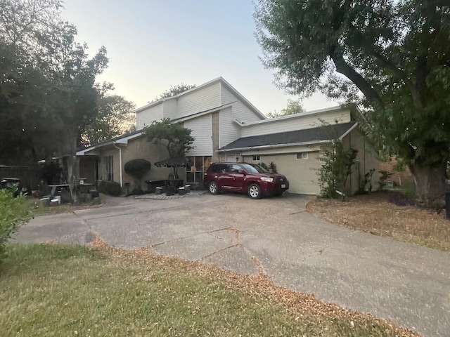 exterior space with a garage