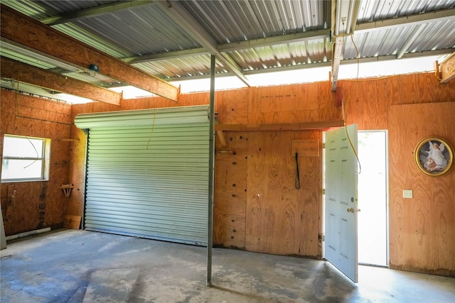 garage with wooden walls