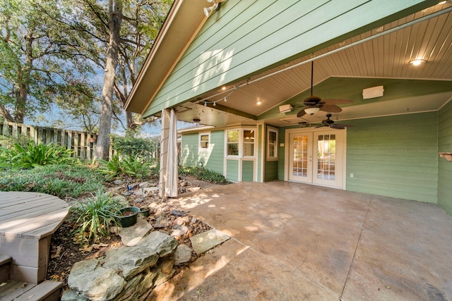 view of patio / terrace featuring french doors and ceiling fan